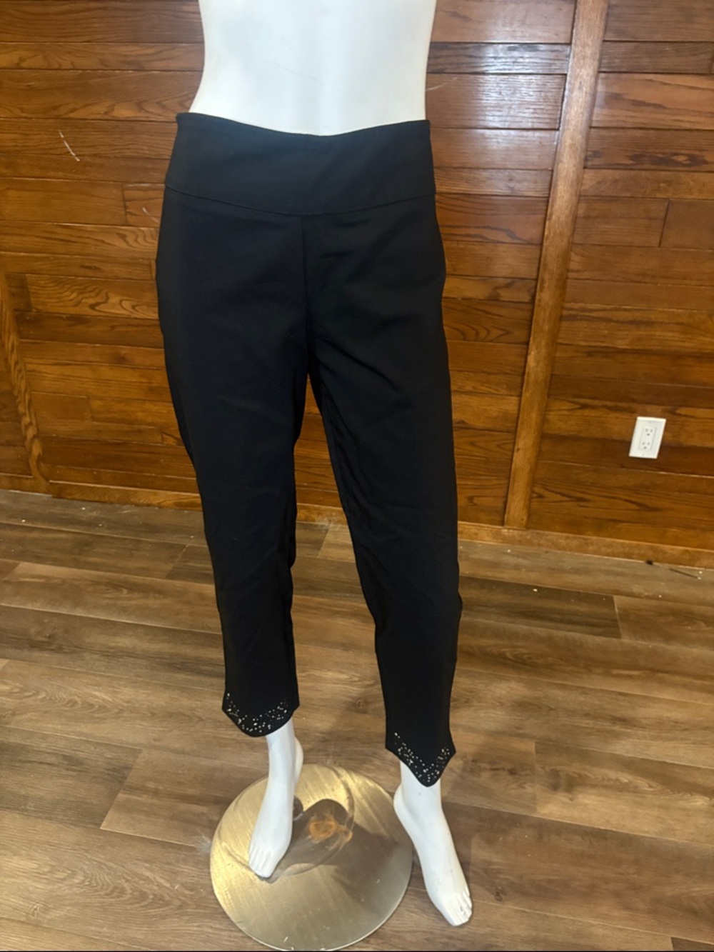 Zac & Rachel Black Cropped Pants with Eyelet Hem Detail